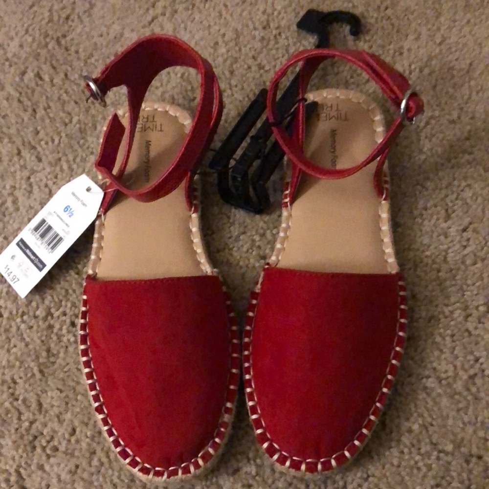 Time and Tru red espadrille flats w/ankle straps